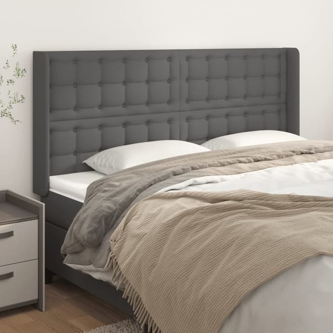vidaXL - Hoofdbord - met - randen - 183x16x118/128 - cm - kunstleer - grijs