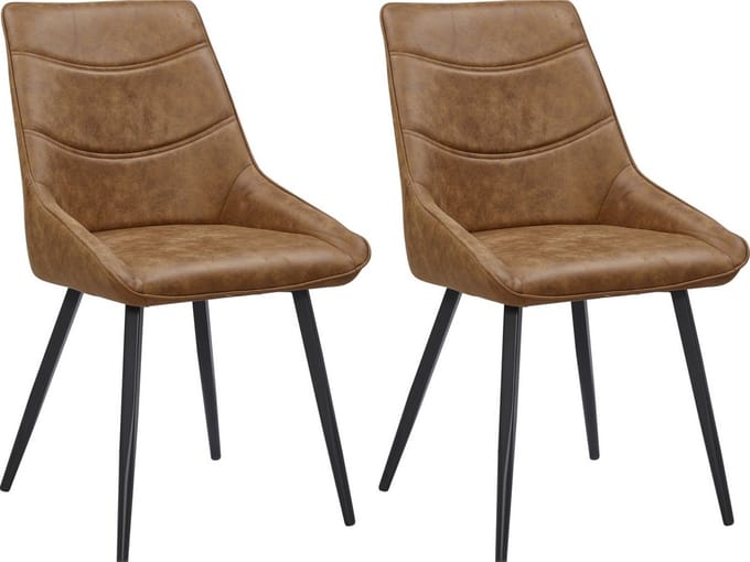 Colenis® - Svensk Eetkamerstoel - Set van 2 - Cognac - Microvezel - Microfiber - Industrieel - Design - Comfortabele en Duurzame Eetkamerstoelen