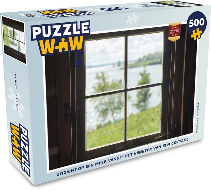 Puzzel Uitzicht op een meer vanuit het venster van een cottage - Legpuzzel - Puzzel 500 stukjes