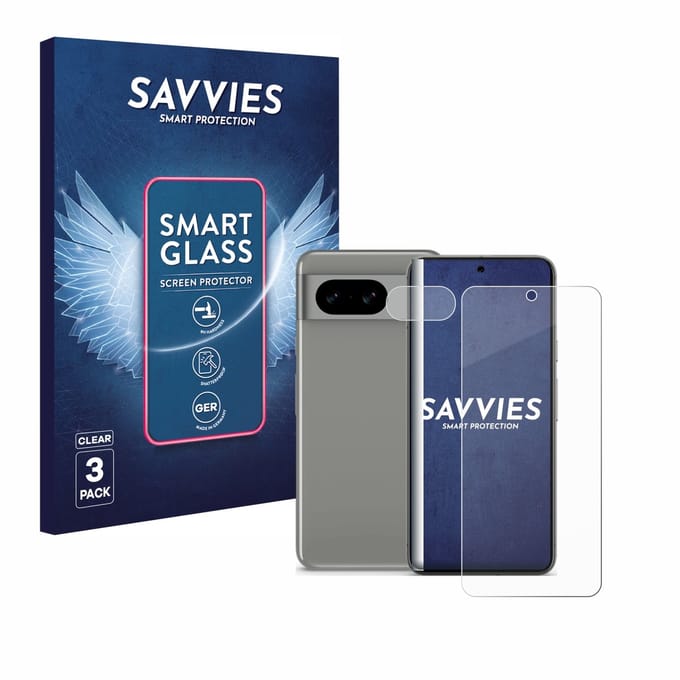 3 Stuks Savvies Screenprotector - geschikt voor Google Pixel 8 (Voor+Camera) - beschermfolie glas transparant