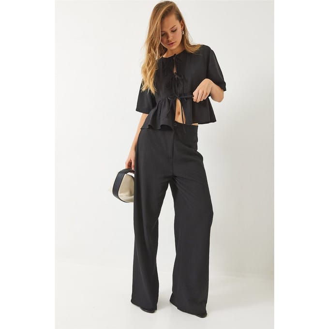 Getextureerde Twee-delige Co-ord Set met Rimpeldetails