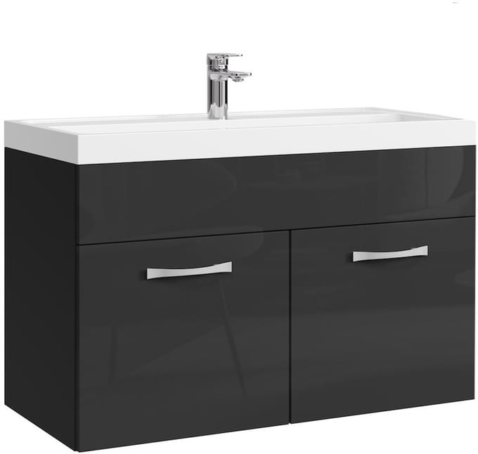 Badplaats Badkamermeubel Set Paso 01 80 x 40 cm – Zwart Hoogglans – Badmeubel met Wastafel
