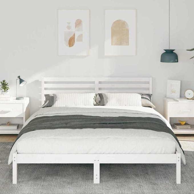 vidaXL - Bedframe - met - hoofdeinde - Wit - 160 - x - 210 - cm - Massief - grenenhout
