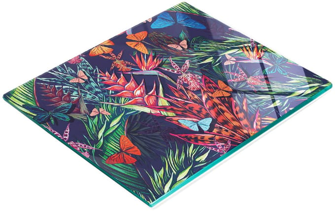 Glazen serveerplank met vintage jungle-afbeeldingen, 60x52 cm