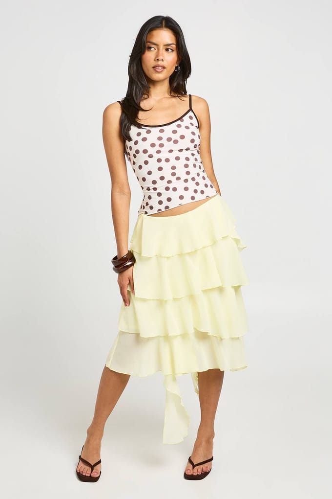 boohoo Dames Gelaagde Ruches Midaxi Rok | Citroen | Maat: 40