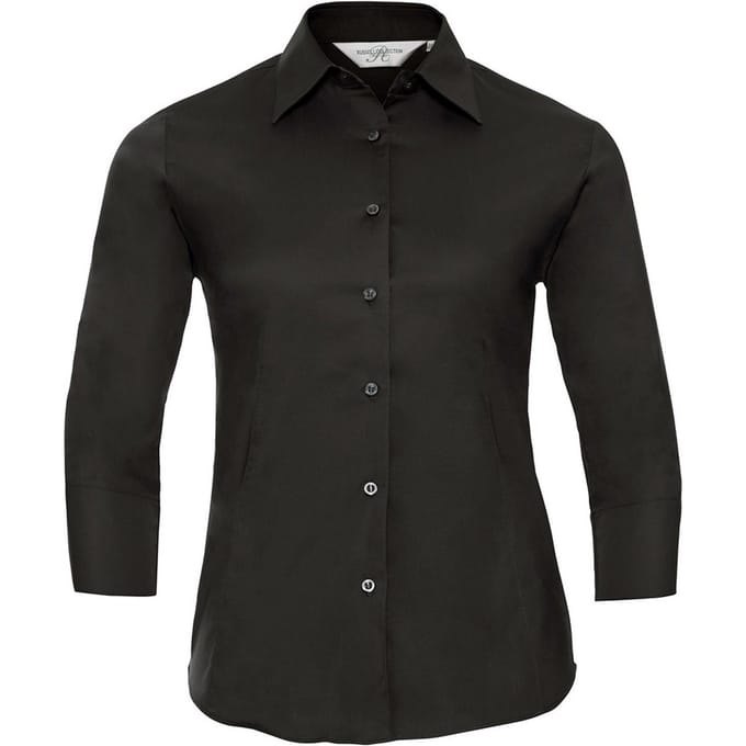 Russell Collection Dames/Dames Easy-Care 3/4 mouw Formeel Overhemd (Zwart)