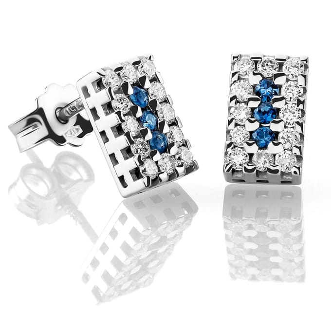 Orphelia OD-5139 - Oorknoppen - Witgoud 18 Karaat - Diamant 0.32 ct / Saffier 0.10 ct