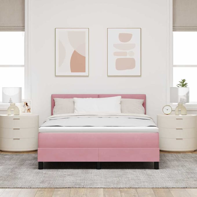 vidaXL - Boxspring - bed - met - hoofdeinde - Roze - 140 - x - 190 - cm - Fluweel