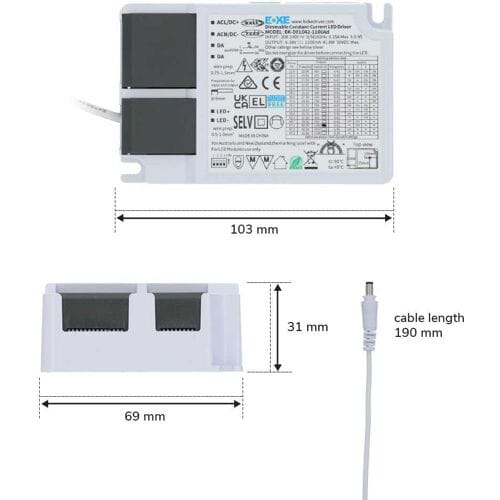 HOFTRONIC – Dimbare LED paneel transformator vierkant – 42W – DALI dimtechniek – Flikkervrij – Kunststof – IP20 – Netstroom – paneel driver