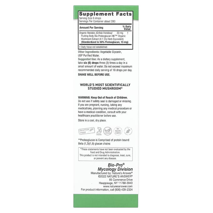 Nature'S Answer, Bio-Pro Bladpaddenstoel Bio-Bèta Glucaan, Alcoholvrij, 15mg, 60ml(2 fl oz)