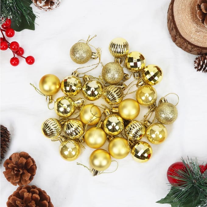 Kerstballen Set - Mini Sierhangers - Boom Versieren - 42 Stuks - 3 cm - Goud