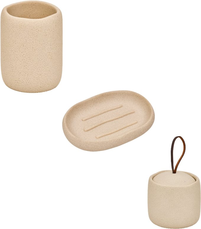 Bundel 5Five Olea Zeepbakje + Tandenborstelhouder + Wattenhouder - Beige