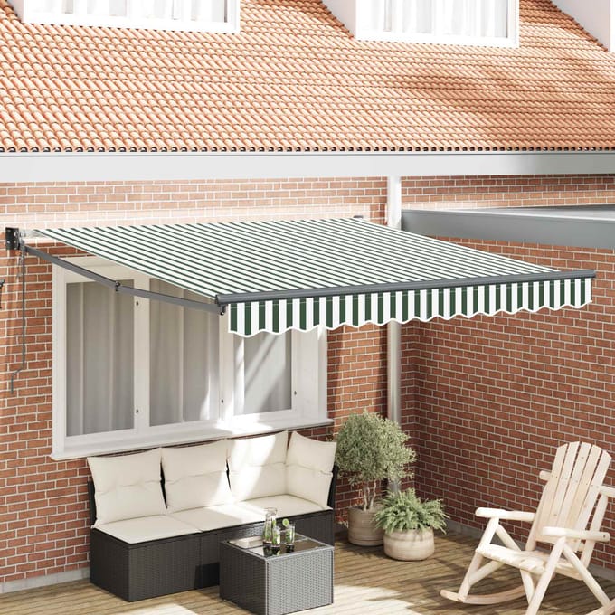 vidaXL - Uitschuifbare - luifel - Groen - en - Wit - 300 - x - 250 - x - 165 - cm