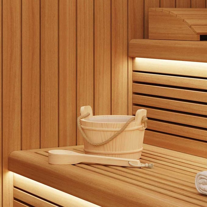 Ensemble seau à sauna 2 pièces Bois de pin massif marron et Chanvre