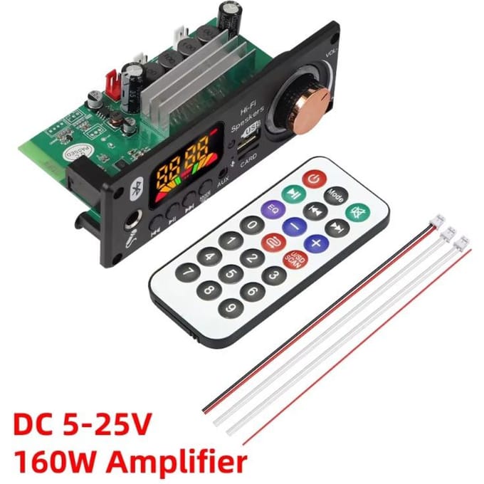 160W versterker Bluetooth decoderbord DIY 12V 6,5 mm microfoon FM-radio TF USB auto-audio muziekspeler luidsprekers volumeregeling DC 5V-25V 160W black