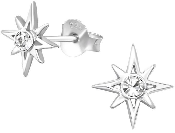 Joy|S - Zilveren ster oorbellen - 9 mm - kristal