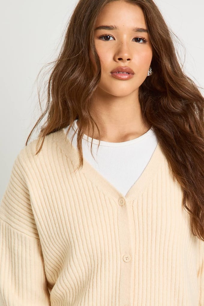 boohoo Dames Oversized Chunky Geribbeld Gebreid Boyfriend Vest | Boter | Maat: Large