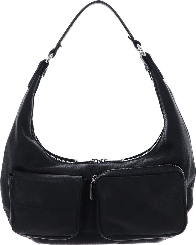 abro Leren Schoudertas Leather Dalia Hobo Bag Black / Nickel Zwart