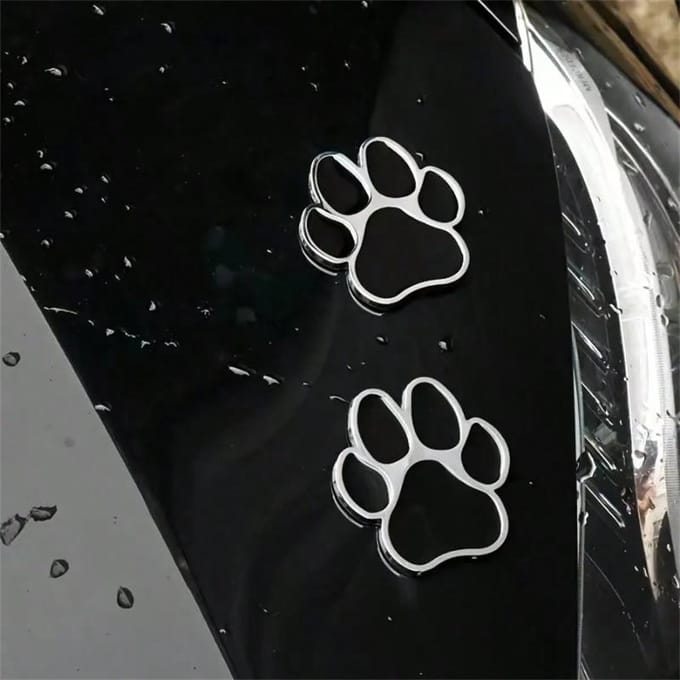 1 stuks 3D Hondenpootafdruk Chroom Decal Sticker Voor Auto, Motorfiets one-size gray