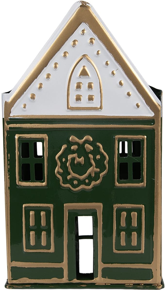 Clayre & Eef Waxinelichthouder Huis 14x12x25 cm Groen Metaal