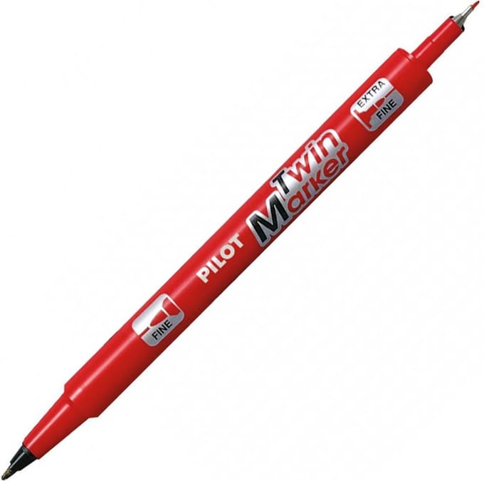 Pilot permanente marker Twin Marker EF/F, rood, 0,4–0,8 mm en 0,8–2,0 mm