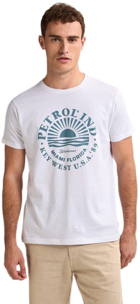 Petrol Industries - Heren Artwork T-shirt Dolphincrest - Wit - Maat S