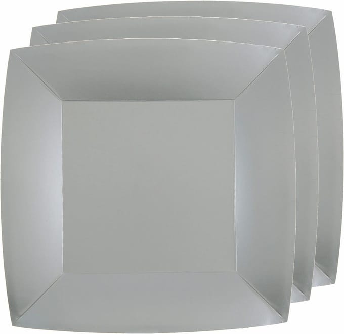 Santex Feest gebaksbordjes - zilver - 10x - karton - 18 cm - vierkant - kartonnen feestbordjes