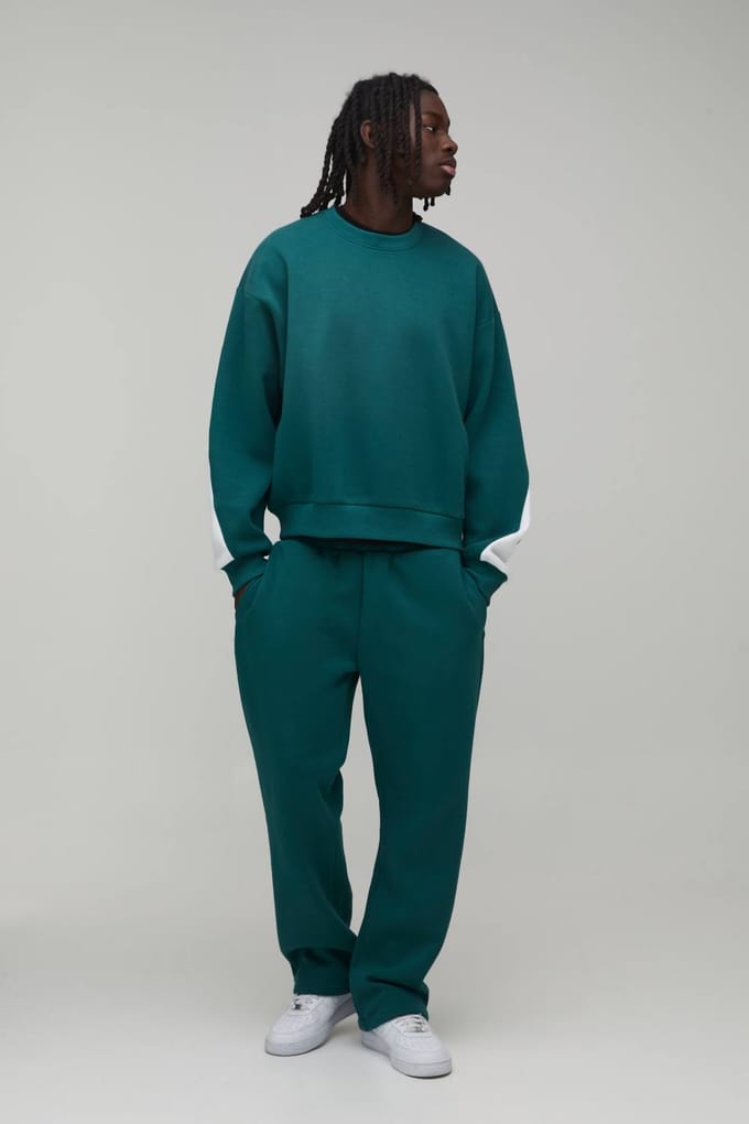 Oversized Boxy Gecertificeerd Slogan Gepaneld Sweatshirt Trainingspak | Teal | Size Medium