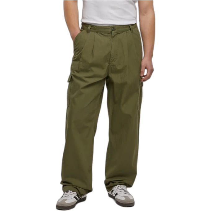 Urban Classics - Wide Pleated Cargobroek - Taille, 32 inch - Olijfgroen
