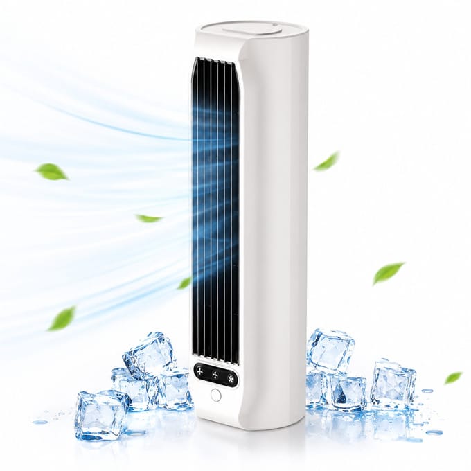 Tafelventilator Wit - Tower Fan - Mini Ventilator - Air Cooler Desktop - USB Ventilator - Stille Koelventilator - Met Telefoonhouder - 3 Snelheden