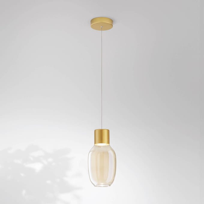 Fabas Luce LED hanglamp Lapo, 1-lamp, cognackleurig, Ø 16cm, glas