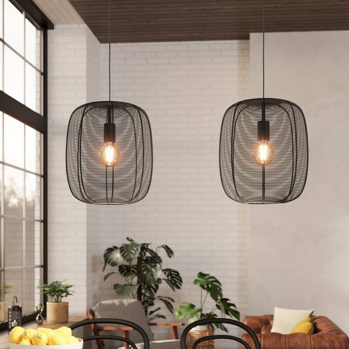EGLO Rinroe Hanglamp - E27 - 2 lichts - 90 cm - Zwart - Staal
