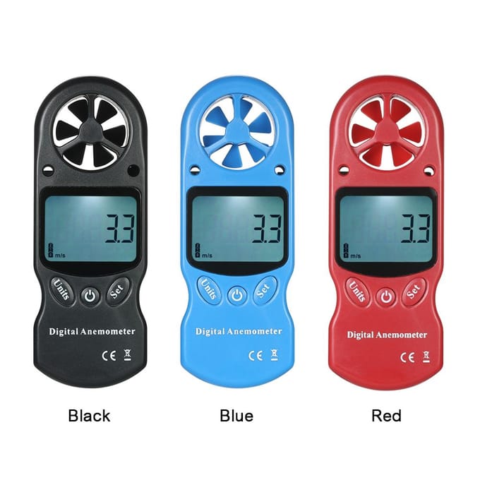 8 in 1 draagbare digitale anemometer windsnelheid/temperatuur/vochtigheid/wind zwart