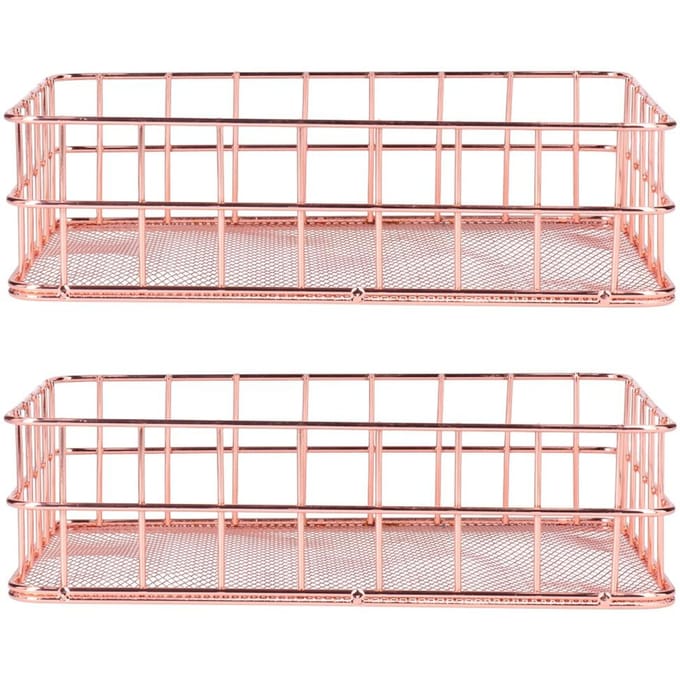 2PCS Nordic Simple Rose Gold Smeedijzeren Opbergmand Desktop Organizer ContainerL Large beige