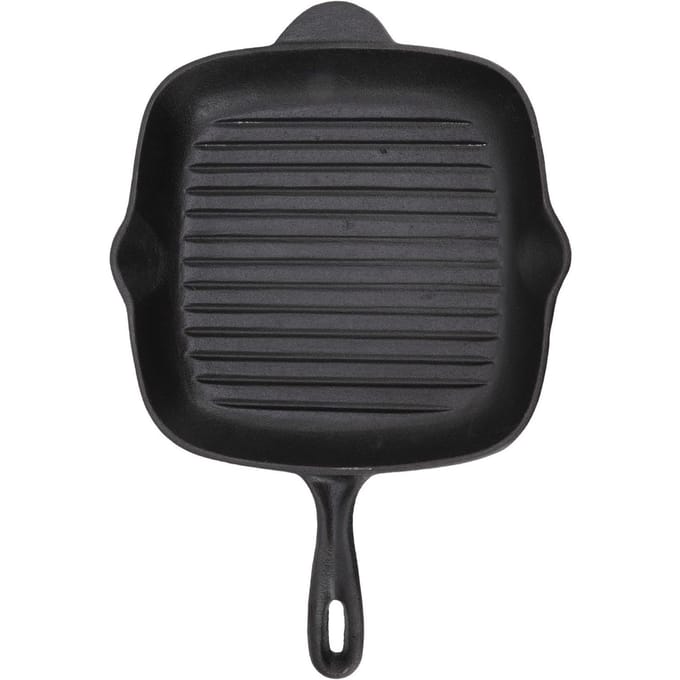 Gietijzeren Grillpan Grote Capaciteit Dubbele Uitloop Vierkant Steak Bacon Pan voor Thuis Kamperen Paniek 26CM gray
