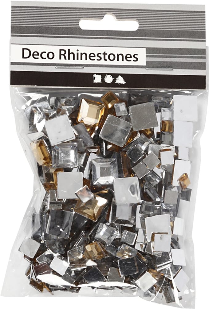 Strasstenen, vierkant, afm 6+9+12 mm, gouden glans, 360 stuk/ 1 doos