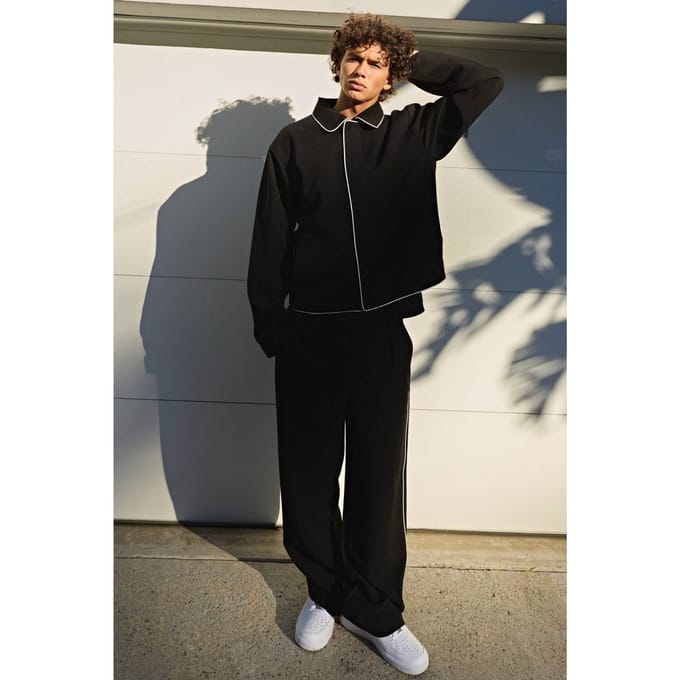 Getailleerde Relaxed Fit Plooibroek Met Contrasterende Biesjes Co-ord Set | Black | Size 44
