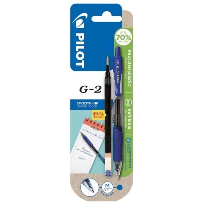 PILOT G2 gelpen blauw, 0,7 mm, inclusief extra blauwe vulling