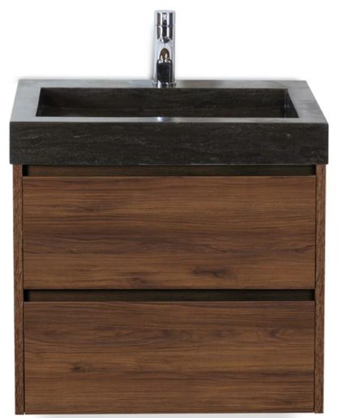 Dante Badmeubelset 60 cm - Walnoot - Wastafel Hardsteen Wit Lucca