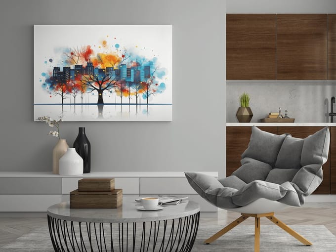Canvas Schilderij - Abstract Boom - Kleurrijk - Wall Art - 60x40x2 cm