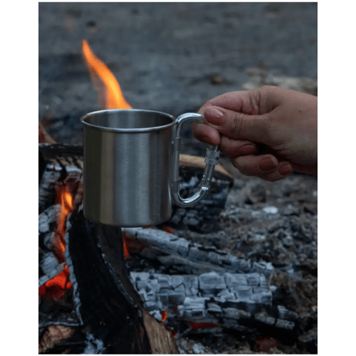 Bo-Camp Mok met Karabijnhaak (Maat - 300 ml, Kleur - Zilver)