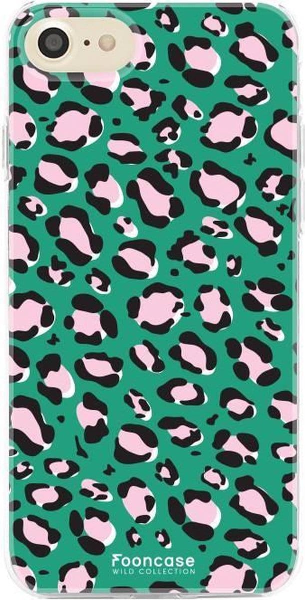 Fooncase Hoesje Geschikt voor iPhone SE (2020) - Shockproof Case - Back Cover / Soft Case - Luipaard / Leopard print / Groen