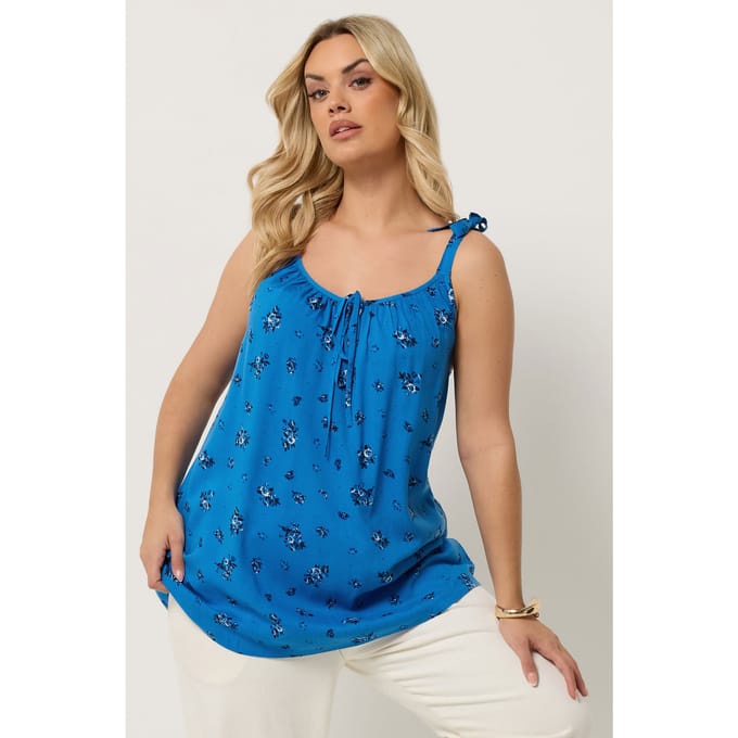 Yours Blauwe Top Met Bloemenprint Size 42