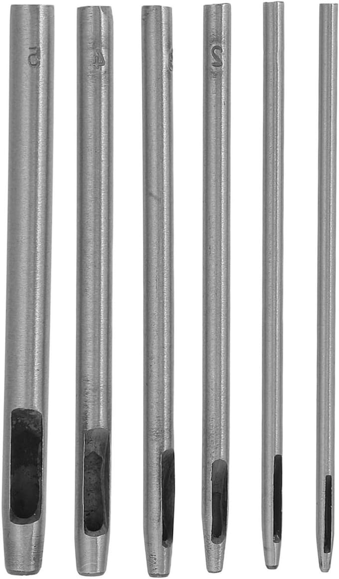 Leren Ponsset - Gatenmaker - Leer Bewerken - 6 Delige Set - 10 cm Lengte - Zilver