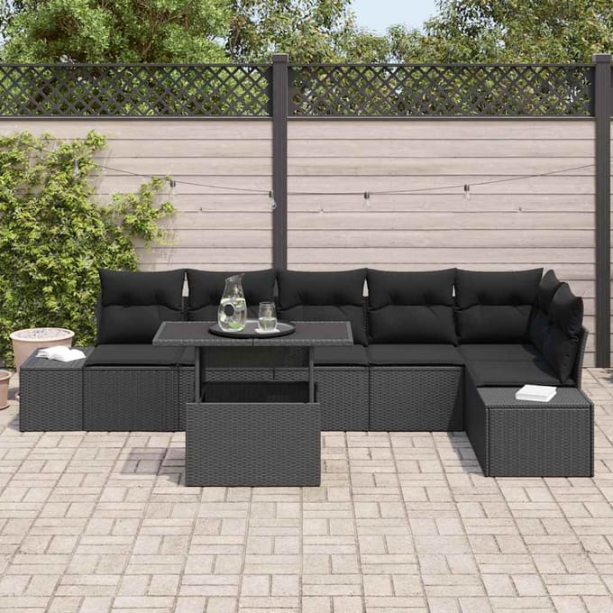 vidaXL - Tuinbank - Set - 7 - st - Zwart - poly - rattan