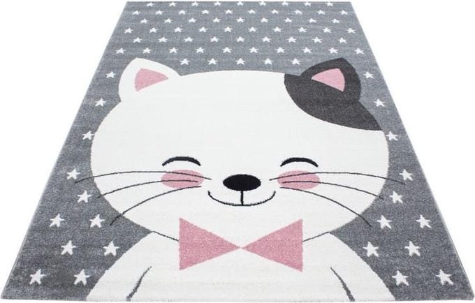 Vloerkleed kinderkamer - Kat - roze - 80x150 cm