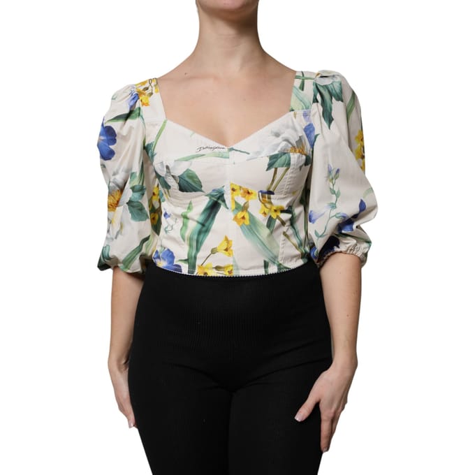Bloemen Pof Mouw Poplin Top
