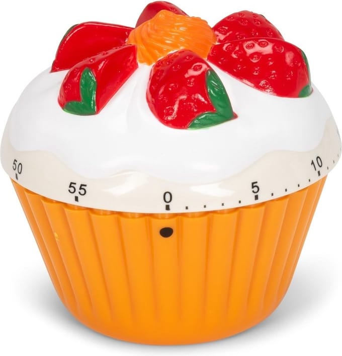 kookwekker cupcake 7,6 x 7,6 cm oranje/wit/rood