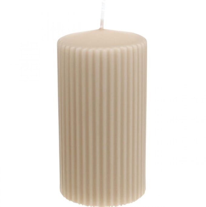 Pilaarkaarsen, beige, gegroefd, 70/130 mm, 4 stuks