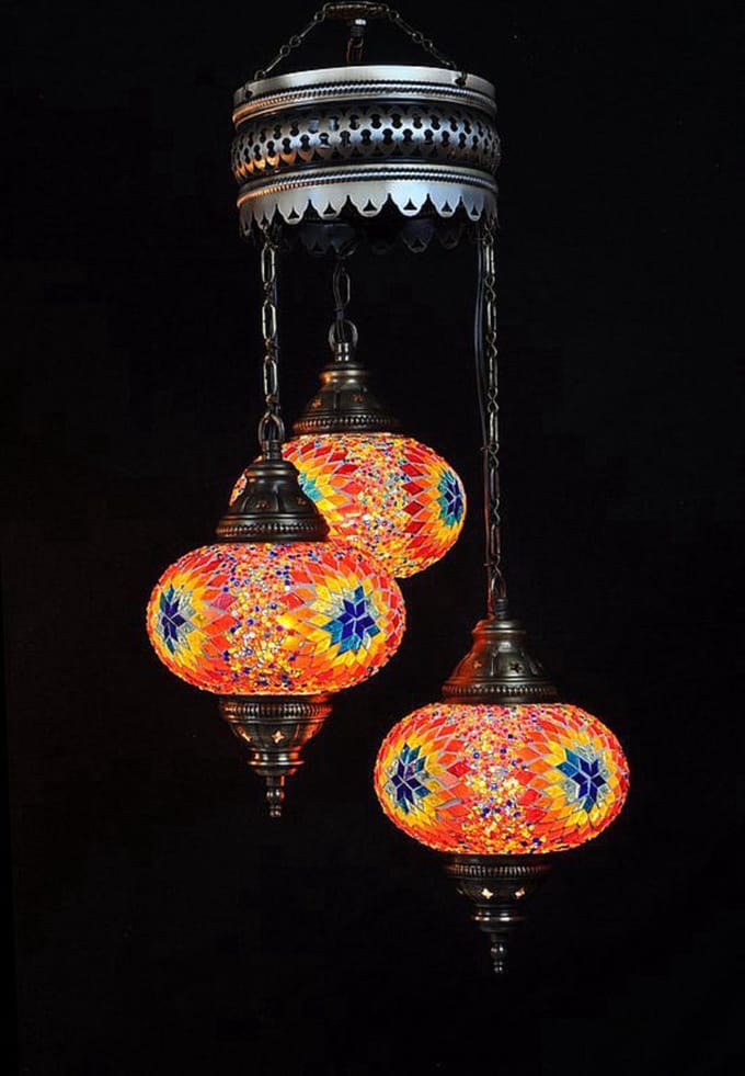 Turkse hanglamp - mozaïek lamp - 3 bollen - multicolour ster - handgemaakt en authentiek